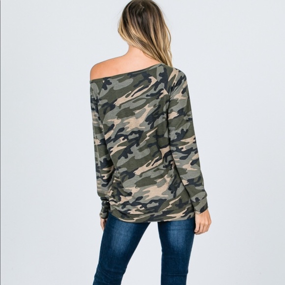 CLEARANCE ‼️CAMO OFF SHOULDER LONG SLEEVES - TOP - Picture 4 of 4